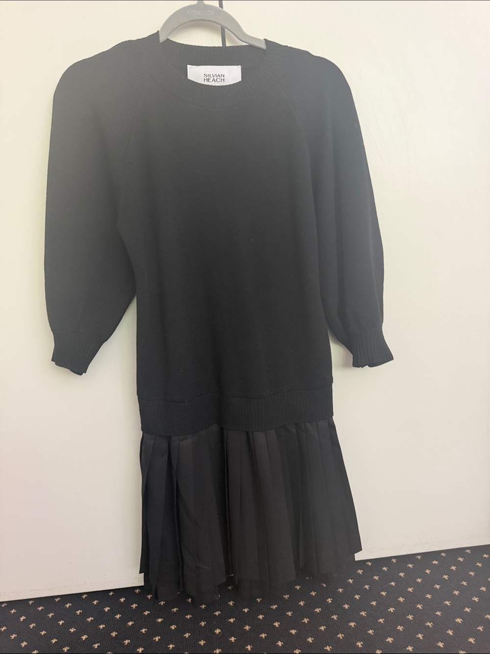 Black Knit Pleated-Hem Dress